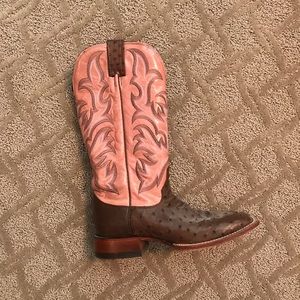 Ostrich skin square toed boots